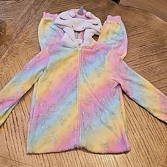 Unicorn fleece rainbow jumpsuit girls size 10/12 - Picture 1 of 12